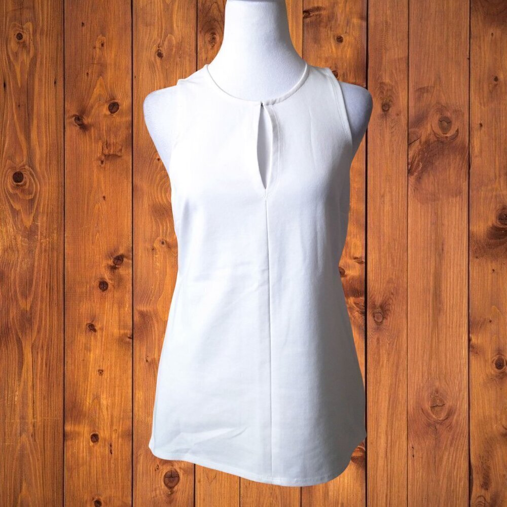 BCB Generation White Tank Blouse With Black Side Insert Pullover Size XS Office
